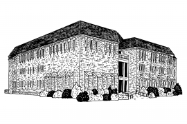 Pen and ink drawing of McCabe library.